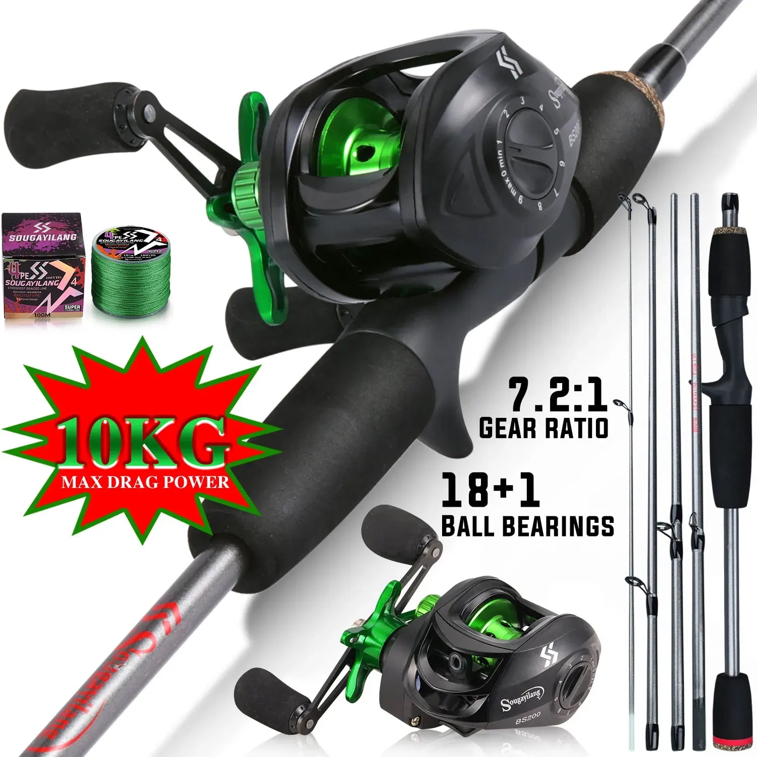 Spincast Reel - Sougayilang ตกปลา Rod Combo 1.7m คาร์บอนไฟเบอร์