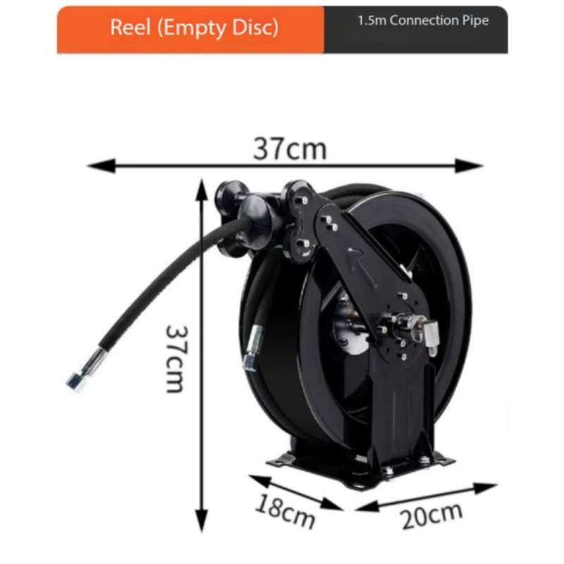 Reel Oil - ม้วนสายยางเปล่าพร้อมสายยางน้ำมันแรงดันสูงยาว 1.5 เมตร, ระบบดึงกลับด้วยมือ